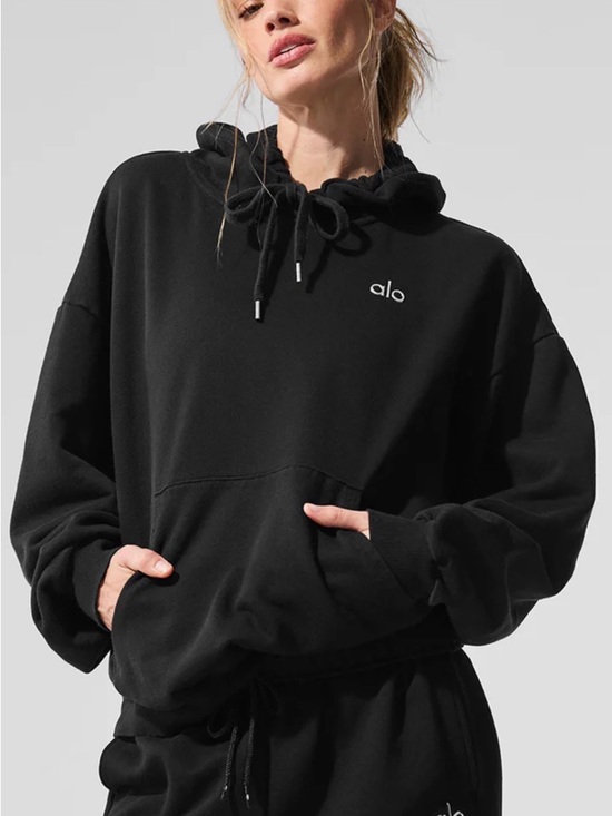 ALO Yoga Tops - ALO Yoga Black Relaxed Drawstring Hoodie - tag missing